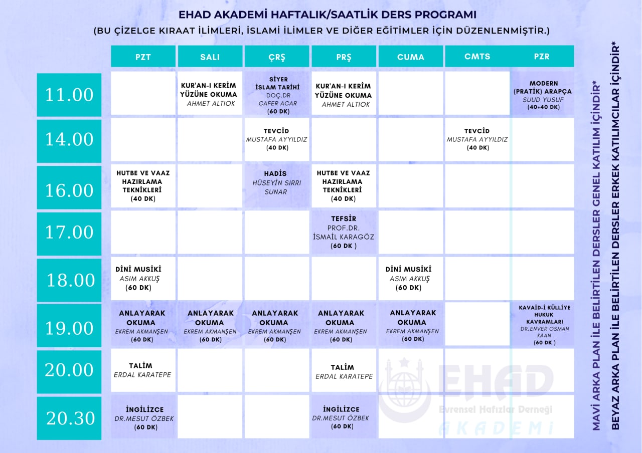 EHAD Akademi Erkekler Haftalık Eğitim Programı